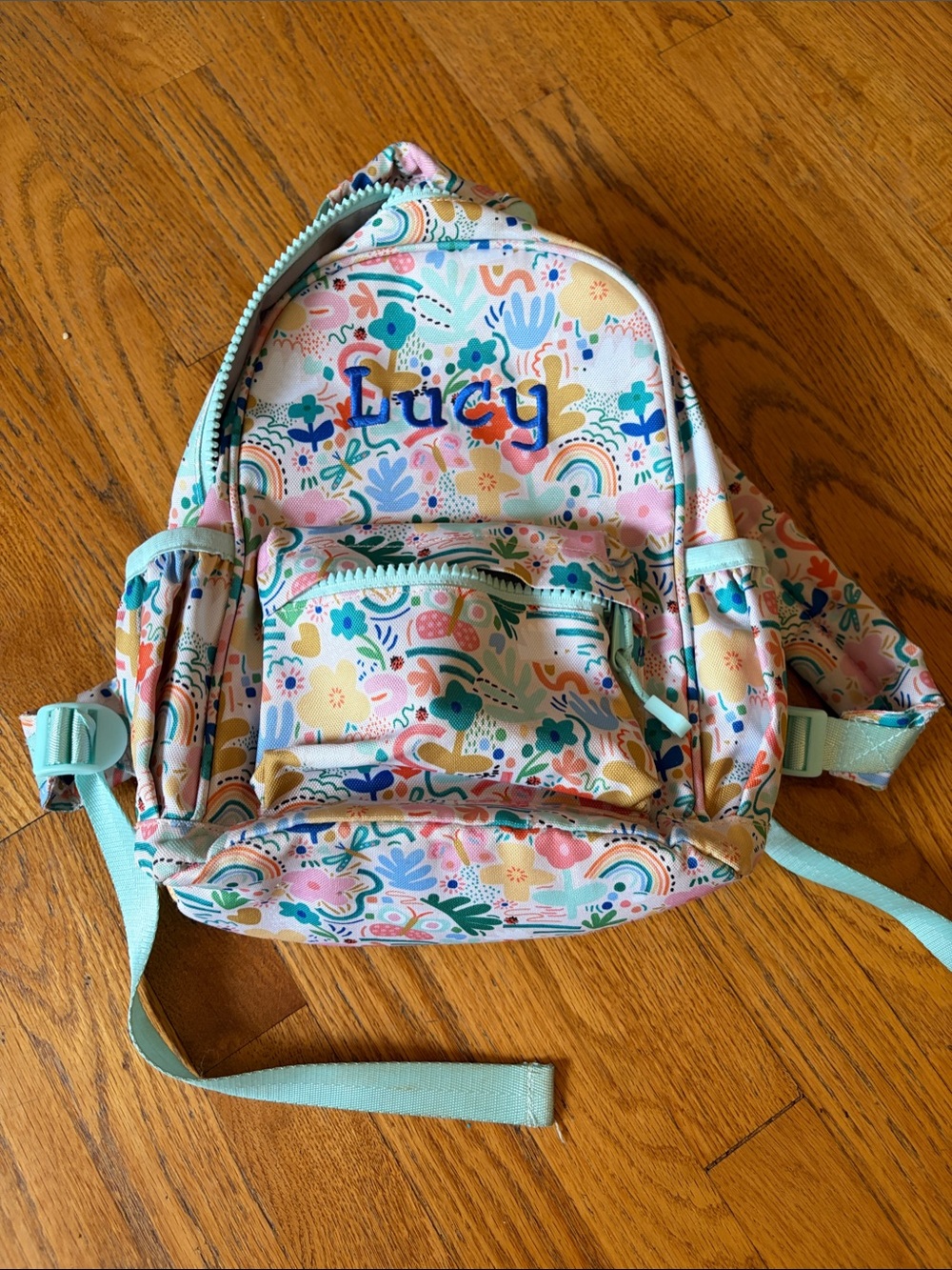 Girls Pastel Floral Kids Backpack - Mint, Pink, Yellow